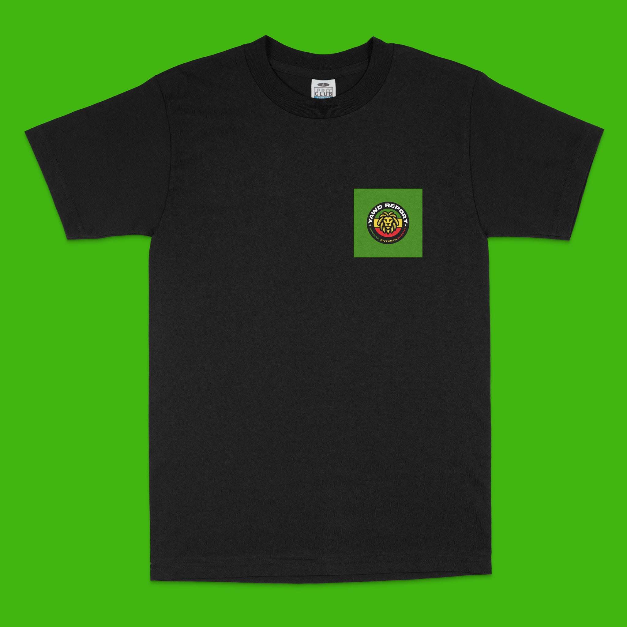 YAWD REPORT Black T-Shirt w/Green Pocket Logo